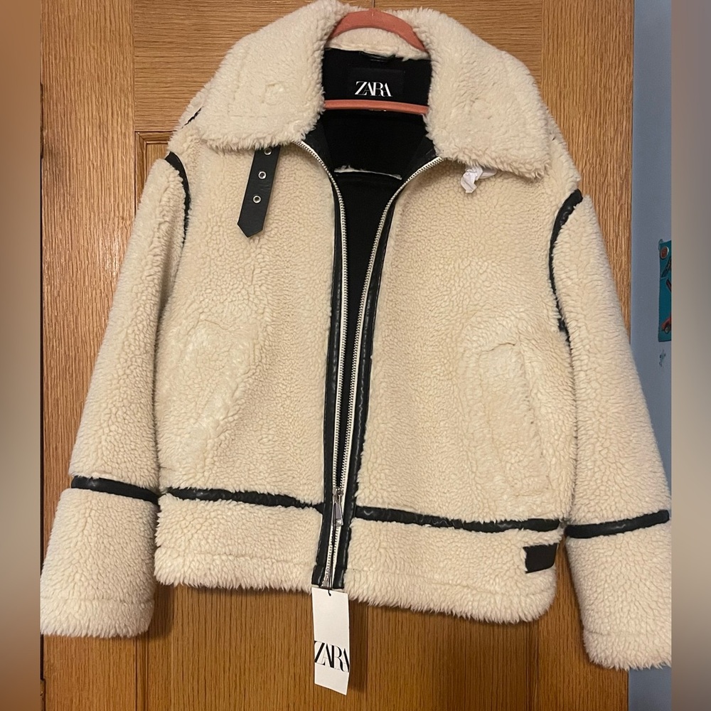BNWT ZARA FAUX FUR BIKER JACKET SZ L
